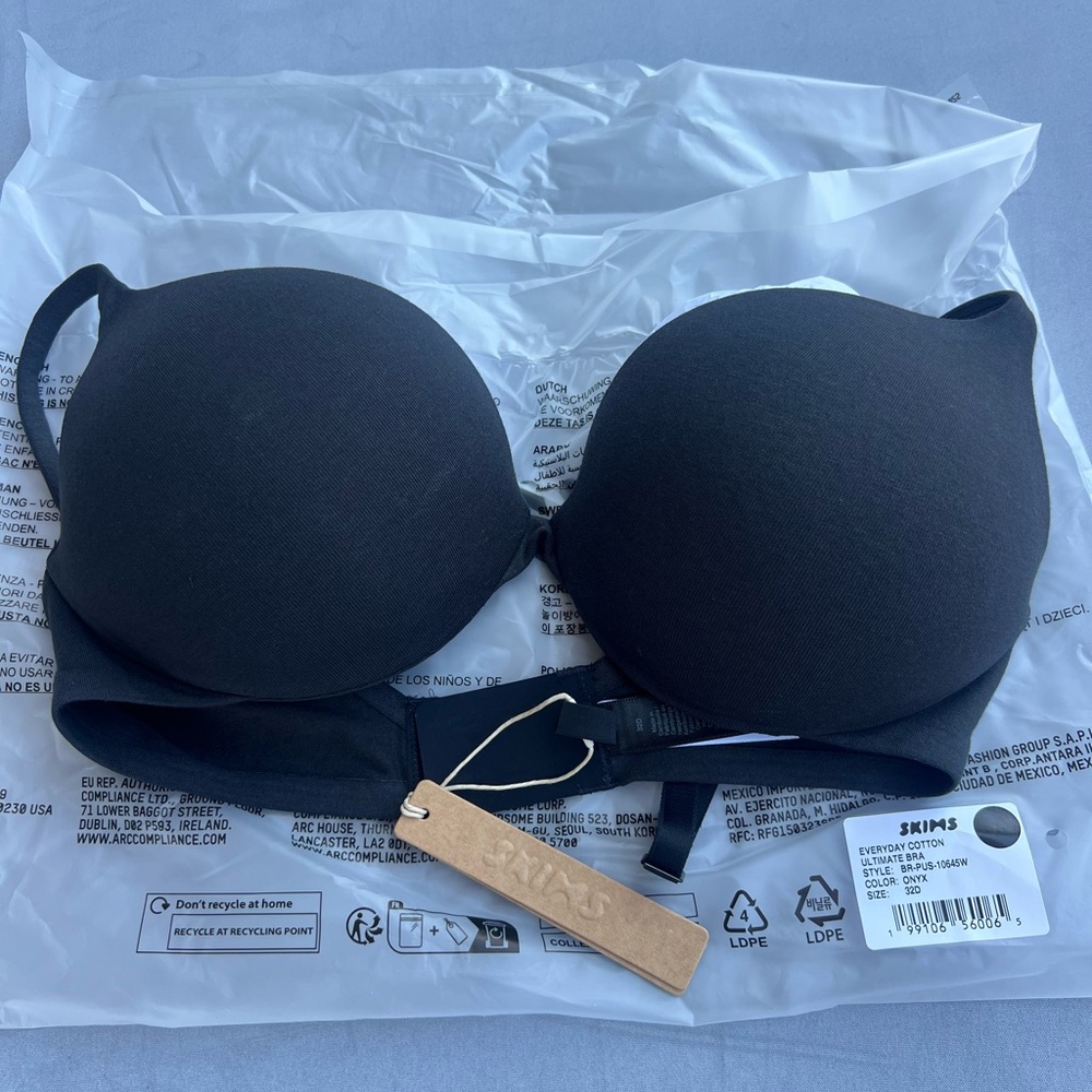 Skims everyday cotton ultimate bra size 32d in onyx new with tags